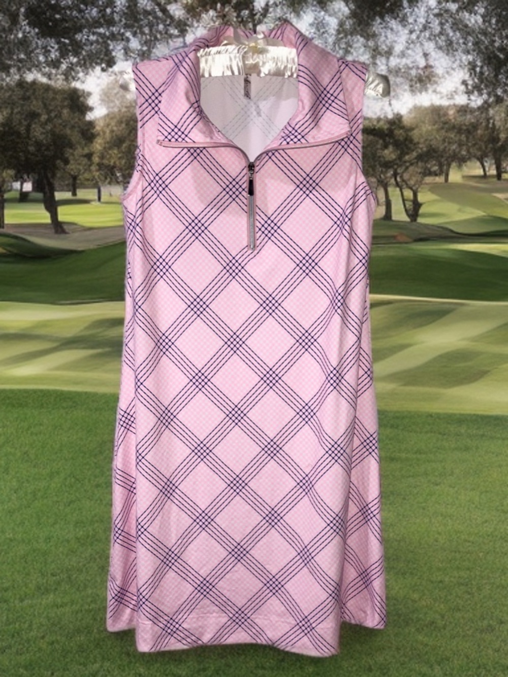 Lulu B Dress Pink Plaid Stretch Popover Mini Beach Tennis Golf Size Small NWOT - Picture 2 of 11